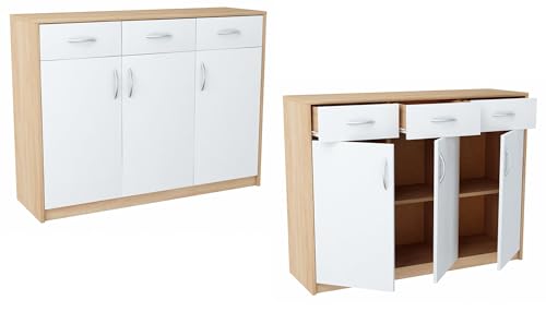 MATKAM Kommode 3D3S B110 x H85 x T35 cm Sideboard mit 3 Schubladen und 3 Türen (Sonoma Eiche-Weiß) von MATKAM
