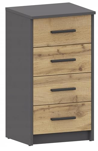 MATKAM Kommode Bodo 4S mit Vier Schubladen, H/B/T 75 x 40 x 35 cm, Griffe in Metall-Optik, Führungsschienen aus Metall (Anthrazit Grau-Wotan Eiche) von MATKAM