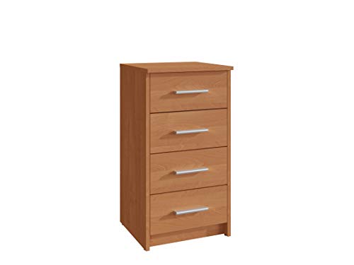 MATKAM Kommode Bodo 4S mit Vier Schubladen, H/B/T 75 x 40 x 35 cm, Griffe in Metall-Optik, Führungsschienen aus Metall (Erle) von MATKAM