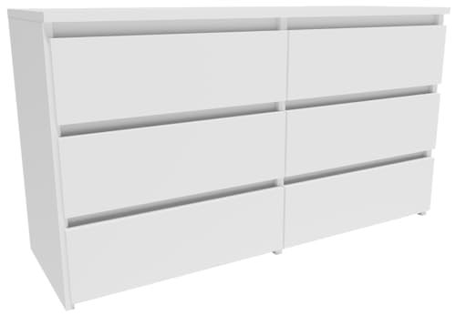 MATKAM Kommode CL1006BIA, H57 x B100 x T35 cm, mit 6 Schubladen, Elegantes Design, einfache Montage, ideal für jedem Raum (Weiß) von MATKAM
