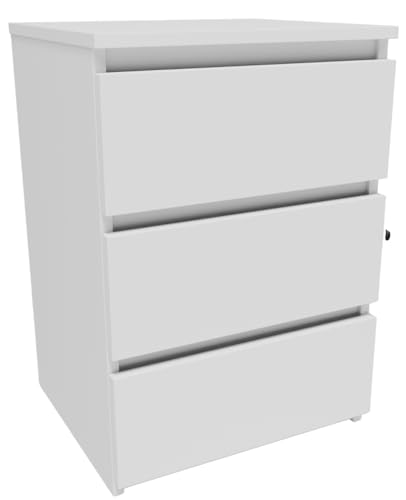 MATKAM Kommode CL340BIA H57 x B40 x T35 cm, mit 3 Schubladen, Elegantes Design, einfache Montage (Weiß) von MATKAM