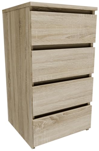 MATKAM Kommode CL440SON H74 x B40 x T35 cm, mit 4 Schubladen, Elegantes Design, einfache Montage, ideal für Büro, Diele, Wohnzimmer, Jugend- oder Kinderzimmer (Sonoma Eiche) von MATKAM