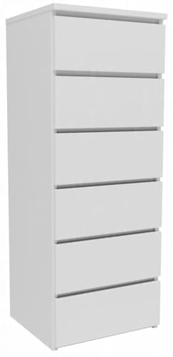 MATKAM Kommode CL6406BIA, H109 x B40 x T35 cm, mit 6 Schubladen, Elegantes Design, einfache Montage (Weiß) von MATKAM