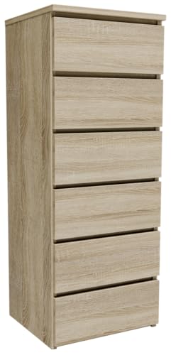 MATKAM Kommode CL6406SON, H109 x B40 x T35 cm, mit 6 Schubladen, Elegantes Design, einfache Montage (Sonoma Eiche) von MATKAM