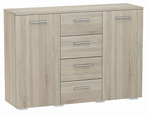 MATKAM Schlafzimmer Kommode mit Schubladen und Türen - Sideboard Wohnzimmer H:84xB:120xT:35 cm - Komode mit 5 Schubladen und 2 Türen - Komodenschrank für Schlafzimmer - Sonoma Eiche von MATKAM