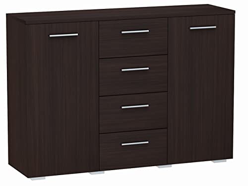 MATKAM Schlafzimmer Kommode mit Schubladen und Türen - Sideboard Wohnzimmer H:84xB:120xT:35 cm - Komode mit 5 Schubladen und 2 Türen - Komodenschrank für Schlafzimmer - Wenge von MATKAM