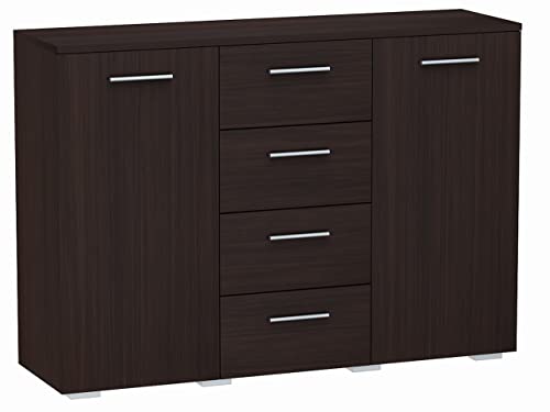 MATKAM Kommode Helena B120 x H84,5 x T35 cm, Sideboard mit 4 Schubladen und 2 Fächer mit Türen, ideal für Büro, Diele, Wohnzimmer, Jugend- oder Kinderzimmer (Wenge) von MATKAM