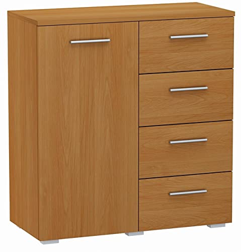 MATKAM Kommode Helena B80 x H84,5 x T35 cm, Sideboard mit 4 Schubladen und 1 Fächer mit Türen, ideal für Büro, Diele, Wohnzimmer, Jugend- oder Kinderzimmer (Erle) von MATKAM