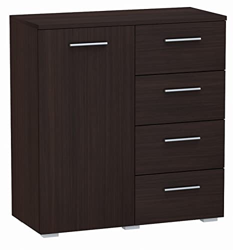 MATKAM Kommode Helena B80 x H84,5 x T35 cm, Sideboard mit 4 Schubladen und 1 Fächer mit Türen, ideal für Büro, Diele, Wohnzimmer, Jugend- oder Kinderzimmer (Wenge) von MATKAM