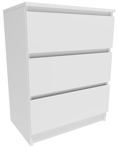 MATKAM Kommode K603BIA mit 3 Schubladen, H77 x B60 x T40 cm, ideal für Wohn-, Kinder- oder Schlafzimmer, einfache Montage (Weiß) von MATKAM