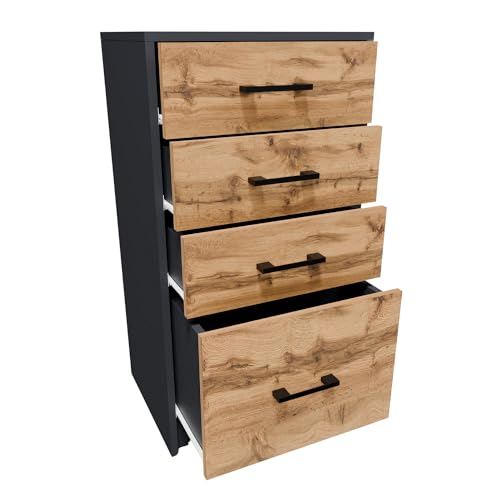 MATKAM Kommode mit Schubladen - Schrank mit 4 Drawers - geräumige Komode - solide Schubladenschrank H:85 B:45 T:35 cm - Kommode Schlafzimmer, Wohnzimmer und Flur Möbel - Grau-Wotan Eiche MATKAM Kommode mit Schubladen - Schrank mit 4 Drawers - geräumige Komode - solide Schubladenschrank H:85 B:45 T:35 cm - Kommode Schlafzimmer, Wohnzimmer und Flur Möbel - Grau-Wotan Eiche von MATKAM