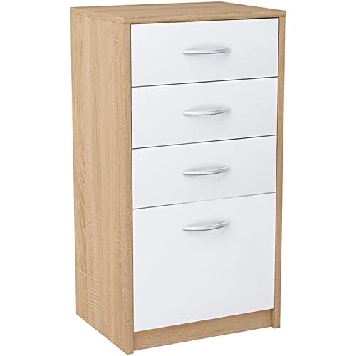 MATKAM Kommode mit Schubladen - Schrank mit 4 Drawers - geräumige Komode - solide Schubladenschrank H:85 B:45 T:35 cm - Kommode Schlafzimmer, Wohnzimmer und Flur Möbel - Sonoma Eiche Weiß von MATKAM