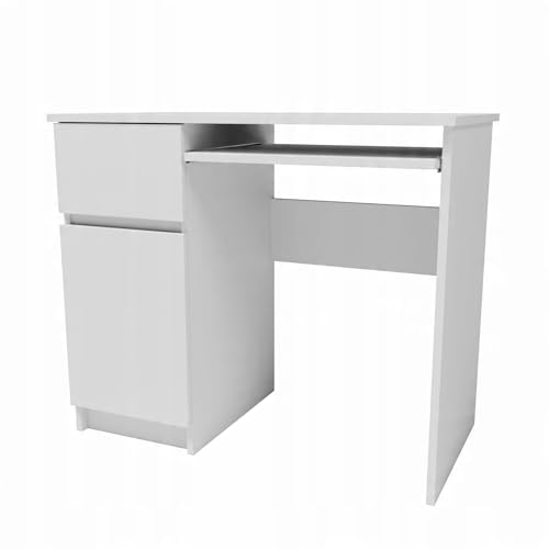 MATKAM Moderner Linker Schreibtisch PIK90LEBIA, H77 x B90 x T50 cm, Ideal für Ihr Büro oder Zuhause (Weiß) von MATKAM