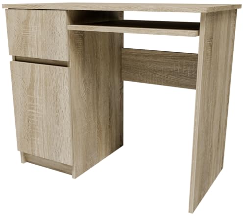 MATKAM Moderner Linker Schreibtisch PIK90LESON, H77 x B90 x T50 cm, Ideal für Ihr Büro oder Zuhause (Sonoma Eiche) von MATKAM