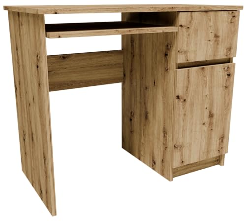MATKAM Moderner Schreibtisch PIKPRAART, H77 x B90 x T50 cm, Ideal für Ihr Büro oder Zuhause (Artisan Eiche) von MATKAM