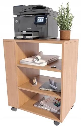 MATKAM Multifunktionaler Druckertisch mit Rollen, B60 x H74 x T40 cm, belastbar bis zu 65 kg (Erle) von MATKAM