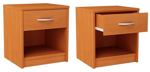 MATKAM Nachttisch 1S in klassischer Optik | H/B/T 45 x 38,8 x 35 cm, mit einem Schubladen und einem offenen Ablagefach| In verschiedenen Ausführungen erhältlich (Erle) von MATKAM