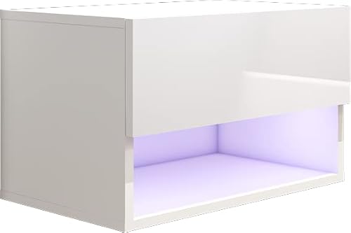 MATKAM Nachttisch AIR hängend, B53xH34,3x39,9cm, Hochglanz-Optik, 1 offene Ablage und 1 Schublade, Korpus matt mit High-Gloss-Fronten (Weiß Hochglanz) von MATKAM