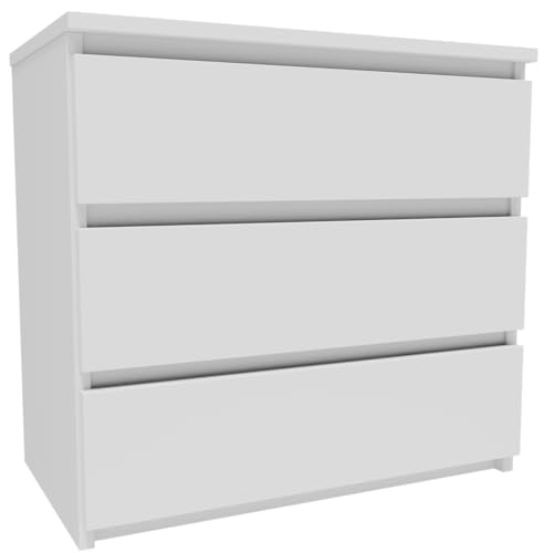 MATKAM Nachttisch CL360BIA, H57 x B60 x T35 cm, mit 3 Schubladen, Perfekt für Moderne Interieurs, robust und hochwertig (Weiß) von MATKAM