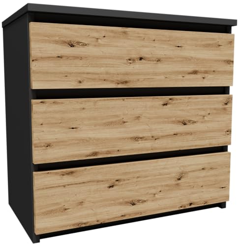 MATKAM Nachttisch CL360GRA, H57 x B60 x T35 cm, mit 3 Schubladen, Perfekt für Moderne Interieurs, robust und hochwertig (Graphit-Artisan Eiche) von MATKAM