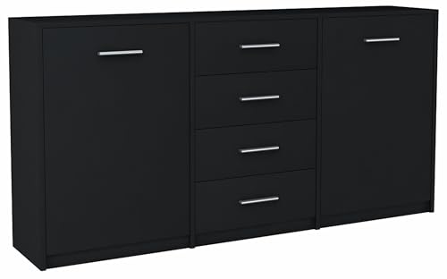 MATKAM Schlafzimmer Kommode mit Schubladen und Türen - Sideboard Wohnzimmer H:75xB:177xT:35 cm - Komode mit 4 Schubladen und 2 Türen - Komodenschrank für Schlafzimmer - Schwarz von MATKAM