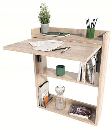 MATKAM Schreibtisch, H85 x B70 x T20 cm, Multifunktionales Wandregal aus hochwertigem Laminat, ideal für kleine Räume (Sonoma Eiche) von MATKAM