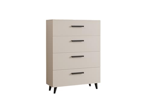 MATKAM Schubladen-Kommode Oslo in moderner Optik, B80 x H112 x T40 cm, 4 Schubfächer mit Holzgriffen (Kaschmir) von MATKAM