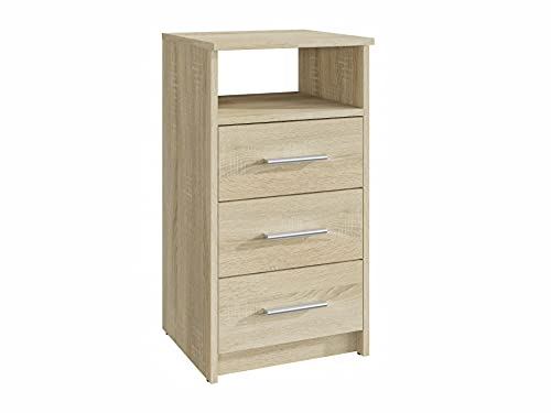 MATKAM Schubladenkommode 3SO in klassischer Optik, H75xB40x35cm, mit 3 Schubladen und einem offenen Ablagefach, in verschiedenen Ausführungen erhältlich (Sonoma Eiche) von MATKAM