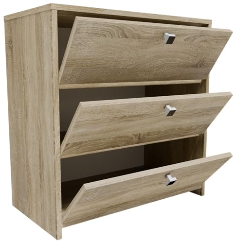 MATKAM Schuhschrank MIN3SON, 3 kippbaren Schubladen, H62 x B60 x T31 cm, kompakt und funktional, einfache Montage (Sonoma Eiche) von MATKAM