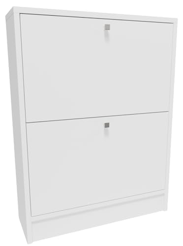 MATKAM Schuhschrank RUB260BIA H80 x B60 x T20 cm mit 2 Klapptüren, Perfekt für jedes Zuhause (Weiß) von MATKAM