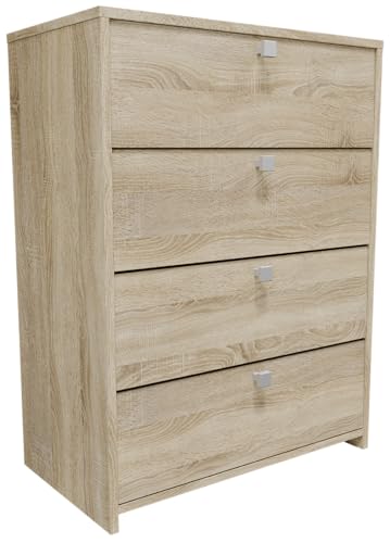 MATKAM Schuhschrank in moderner Optik RUB460, H80 x B60 x T33 cm, mit 4 Klappen (Sonoma Eiche) von MATKAM