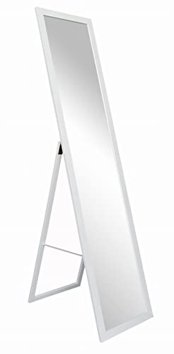 MATKAM Standspiegel B36 x H152 x T44 cm, Spiegelrahmen furniert, Spiegelpaneel 150 x 30 cm (Weiß) von MATKAM