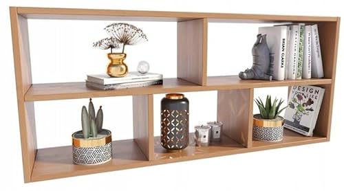 MATKAM Wandregal Hängend - Regal Wand B:113,6 H:50 T:25cm - Hängeregal mit modernem Design - Bücherregal Wand für Wohnzimmer, Schlafzimmer oder Jugendzimmer - Bücherregal Hängend - Erle von MATKAM