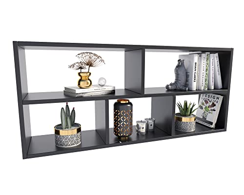 MATKAM Wandregal Hängend - Regal Wand B:113,6 H:50 T:25cm - Hängeregal mit modernem Design - Bücherregal Wand für Wohnzimmer, Schlafzimmer oder Jugendzimmer - Bücherregal Hängend - Schwarz von MATKAM