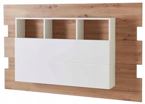 MATKAM Wandklappsekretär 150, H93xB150xT23 cm, Stilvoll Klappschreibtisch mit Stauraum, einfache Montage (Weiß-Artisan Eiche) von MATKAM