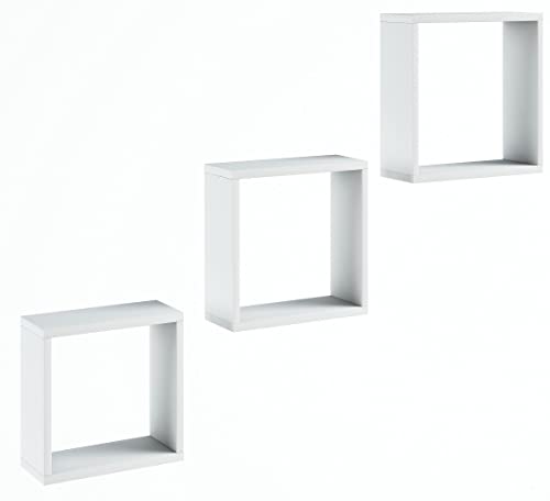 MATKAM Wandregal EX3 3er Set Regalwürfel quadratisch, Hängeregal größensortiert, unsichtbare Wandmontage (Weiß) von MATKAM