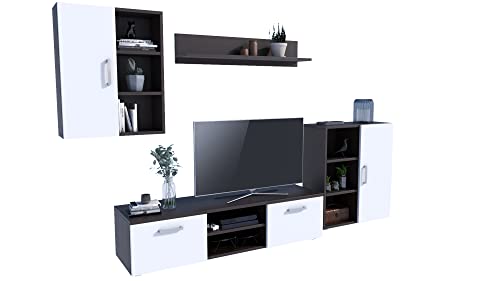 MATKAM Wohnwand Dedal, Schrankwand Wohnzimmer Modern, Wohnzimmerschrank mit Fernsehtisch Komplett Möbel (Wenge-Weiß) von MATKAM