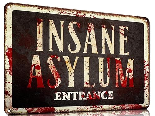 Insane Asylum Entrance Halloween Retro Vintage WC Höhle Bar Zuhause Badezimmer Wanddekoration Schild 20,3 x 30,5 cm von MATLPAS
