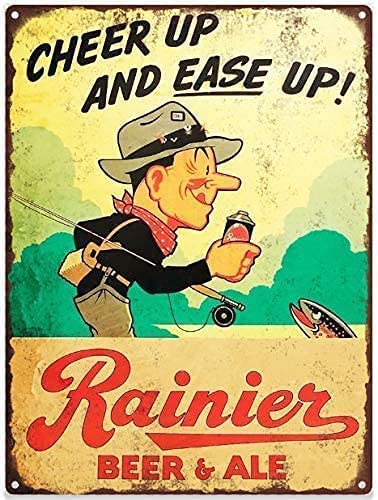 Metall-Blechschild, Motiv: Rainier Beer Ale Fishing Mancave Garage Shop, 20,3 x 30,5 cm von MATLPAS