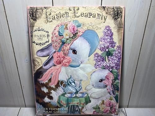 Shabby Chic Schild mit rosa Rosen, viktorianisches Toile-Kaninchen-Wandkunst, Oster-Heimdekoration, 20,3 x 30,5 cm von MATLPAS