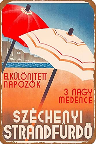 Vintage Metall-Blechschild Reproduktion Budapest Spa Ungarn Ungarisch Vintage Reise Werbung Druck Retro Blechschild Poster 20,3 x 30,5 cm von MATLPAS