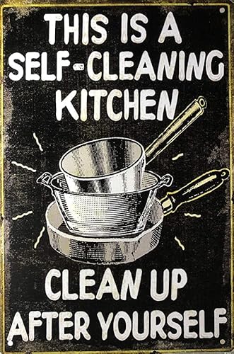 Wandschild mit Aufschrift "This is A Self-Cleaning Kitchen Clean Up After Yourself", Vintage-WC, Höhle, Bar, Zuhause, Badezimmer, Wanddekoration, Schild, 20,3 x 30,5 cm von MATLPAS