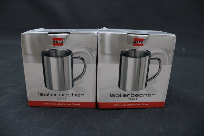 2 Stück Mato Interpräsent Isolierbecher 04 Liter Edelstahl Gebürstet 0.4l  B-Ware von MATO interpräsent