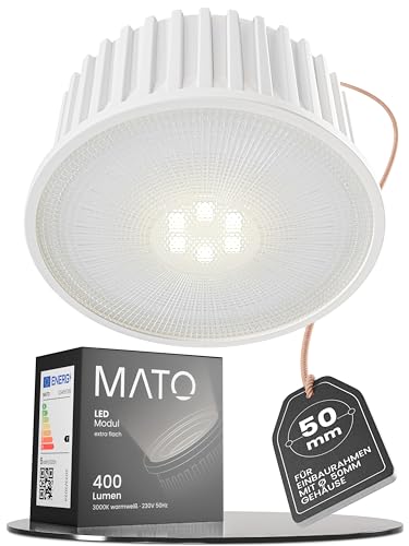 MATO 1x LED Modul 230V 5W extra flach 50mm x 22mm, 3000K warmweiß, 470lm, CRI 90, LED Leuchtmittel GU10 MR16 Ersatz für Einbaustrahler, Aufbauspot und Deckenspots von MATO