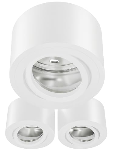 MATO 3x Aufputz Spot weiß - extra flach & schwenkbar - Ø80x50mm - Aufputz Spots Decke ohne Leuchtmittel - Deckenspots, Aufbaustrahler, Aufbauleuchte für LED Module mit 50mm von MATO