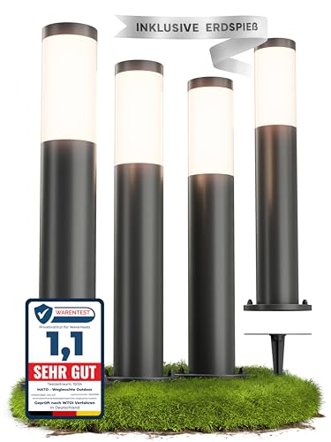 MATO 4x Wegeleuchten Außen mit Erdspieß - E27 Fassung, Höhe 50 cm - Outdoor Pollerleuchte aus Edelstahl IP44 - Wegleuchte, Sockelleuchte, Standleuchte, Gehwegleuchten Außen, Wegbeleuchtung von MATO