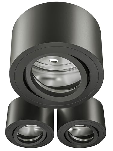 MATO 3x Aufputz Spot schwarz - extra flach & schwenkbar - Ø80x50mm - Aufputz Spots Decke ohne Leuchtmittel - Deckenspots, Aufbaustrahler, Aufbauleuchte für LED Module mit 50mm MATO 3x Aufputz Spot schwarz - extra flach & schwenkbar - Ø80x50mm - Aufputz Spots Decke ohne Leuchtmittel - Deckenspots, Aufbaustrahler, Aufbauleuchte für LED Module mit 50mm von MATO