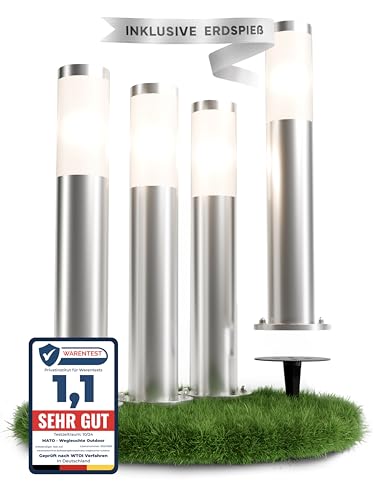 MATO 4x Wegeleuchten Außen mit Erdspieß - E27 Fassung, Höhe 50 cm - Outdoor Pollerleuchte aus Edelstahl IP44 - Wegleuchte, Sockelleuchte, Standleuchte, Gehwegleuchten Außen, Wegbeleuchtung von MATO