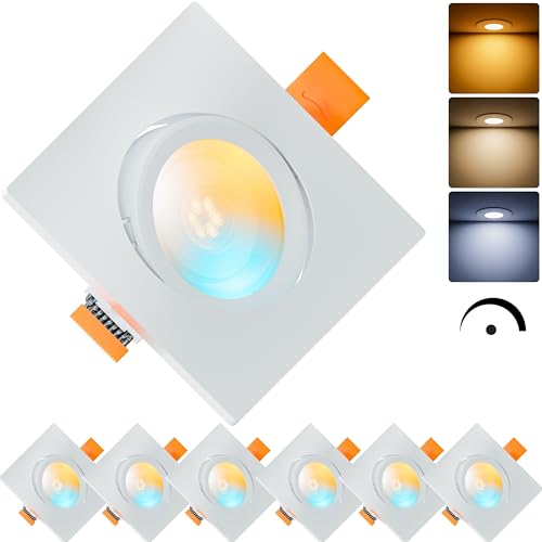 MATO 6x LED Einbaustrahler Eckig 230V Dimmbar 5W - 30° Schwenkbare, flache Spots 75mm Lochmaß - IP20 Einbauleuchten Deckenspots für Innenräume - Einbauspots Lichtfarbe umschaltbar, CRI 90+, 510lm von MATO