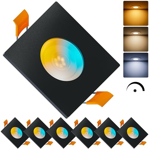 MATO 6x LED Einbaustrahler Eckig 230V Dimmbar 5W - Flache Spots 68mm Lochmaß - IP44 Einbauleuchten für das Bad - Deckenspots Badezimmer & Außen - Einbauspots Lichtfarbe umschaltbar, CRI 90+, 510lm von MATO